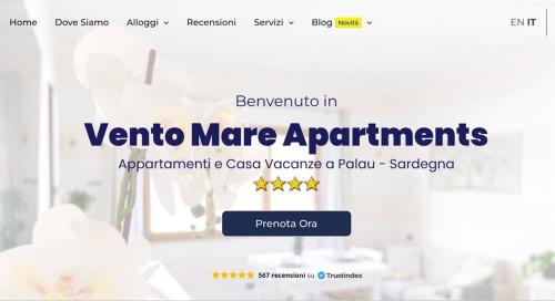 una schermata del sito web del verrico mere apartments di Vento Mare Apartments a Palau