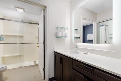 洛基山的住宿－哈特福德落基山住宅酒店，一间带水槽和淋浴的浴室