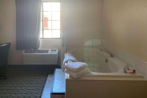 La salle de bains est pourvue d'une baignoire et d'une fenêtre. dans l'établissement Econo Lodge, à Kalamazoo