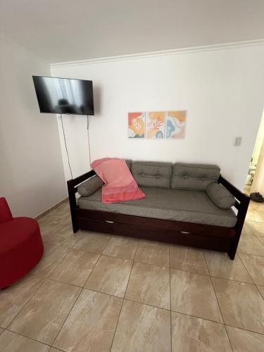 a living room with a couch and a flat screen tv at Departamento moderno con balcon in Olavarría