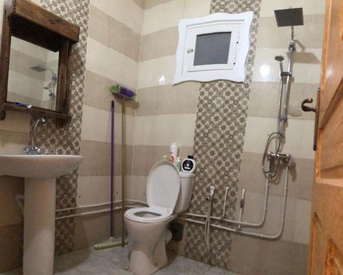 uma casa de banho com um WC e um lavatório em Dar Chahla em Tozeur