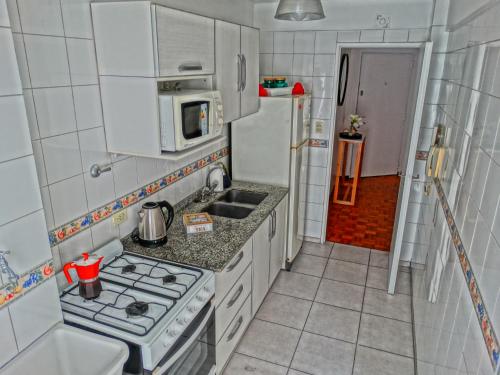 een kleine keuken met een fornuis en een magnetron bij RECOLETA BS AS in Buenos Aires