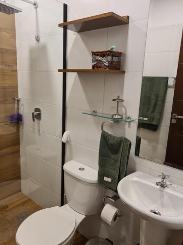 a bathroom with a toilet and a sink at BEACH HOUSE Mar Adentro, lugar paradisiaco in Santa Cruz de la Sierra