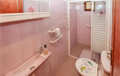 ラ・ギャルドにあるLovely Home In La Garde With Kitchenのピンクのバスルーム(トイレ、シンク付)