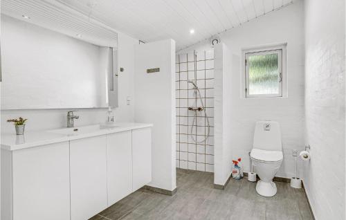 biała łazienka z toaletą i umywalką w obiekcie Lille Munkebjerg w mieście Vejle