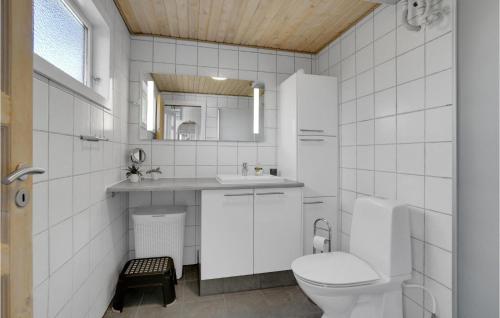 a white bathroom with a toilet and a sink at Stunning Home In Hejls With 3 Bedrooms And Wifi in Hejls