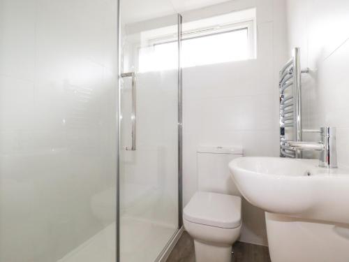 a white bathroom with a toilet and a sink at 171 Atlantic Bays in Padstow