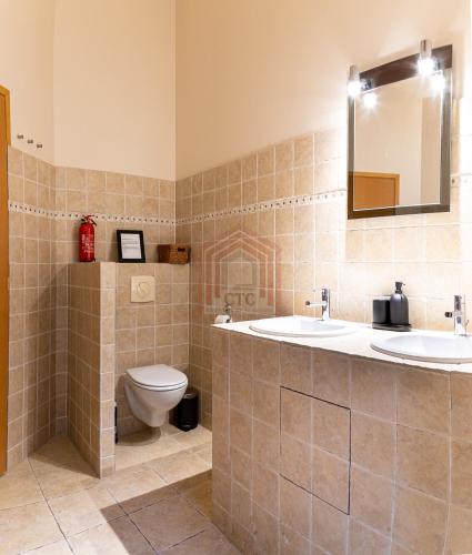 La salle de bains est pourvue de toilettes, de 2 lavabos et d'un miroir. dans l'établissement Cannes Rue d'Antibes: Agréable quatre pièces, à Cannes