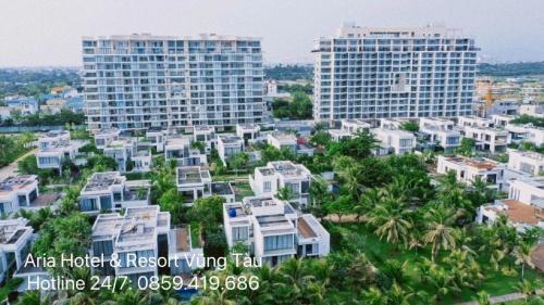 an aerial view of a city with two tall buildings at Căn hộ biển Aria Vũng Tàu in Xa Thang Nhut