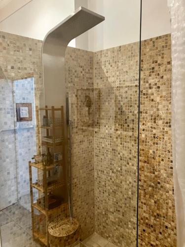 une salle de bain avec une douche avec une porte vitrée dans l'établissement Cannes Sweet Cannes, à Cannes