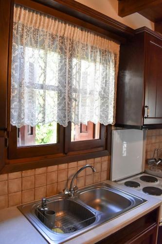 cocina con fregadero y ventana en Selena Guest House, en Krásion
