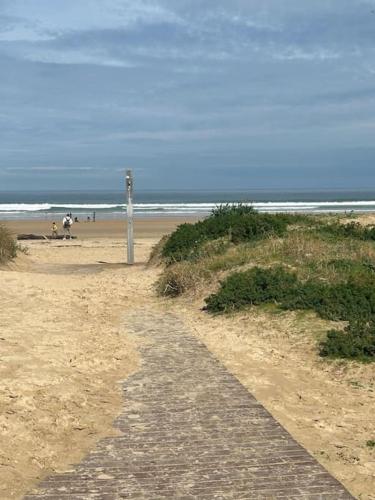 a path on a sandy beach near the ocean at Playa de Berria -Apartamento con piscina y vistas al mar in Santoña