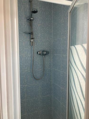 La salle de bains est pourvue d'une douche avec un pommeau de douche. dans l'établissement Ballantrae, à Wool