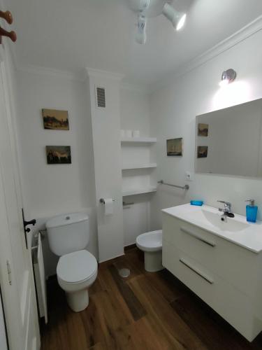a white bathroom with a toilet and a sink at Apartamento Ruiloba in Ruiloba