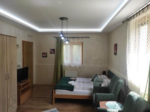 uma sala de estar com um sofá e uma mesa em Apartments Vila Knez em Zlatibor