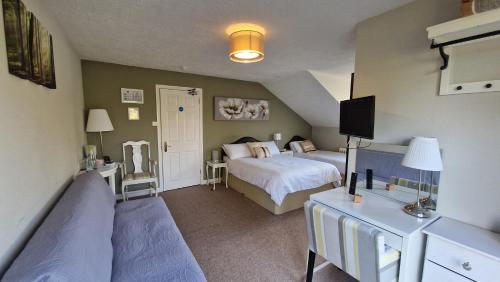 a bedroom with a bed and a tv in it at Golden Hill Guest House in Omagh