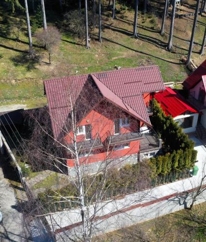 an overhead view of a house with a red roof at Vila Roberta in Buşteni
