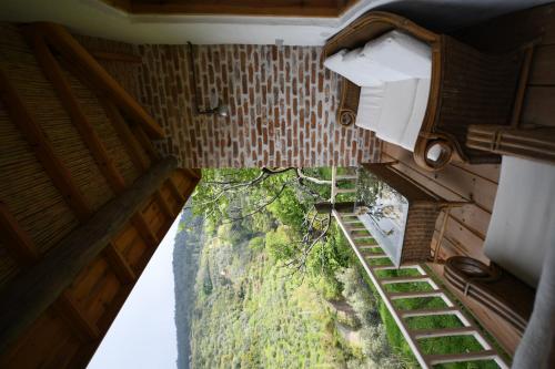 a view from the inside of a train looking up at the ceiling at Nisanyan Hotel in Selcuk