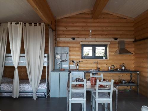 Kuchyň nebo kuchyňský kout v ubytování Mountain Log Cabin O Garrano