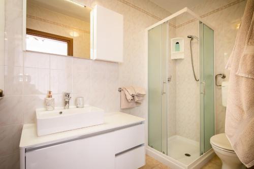 ein Bad mit einem Waschbecken und einer Dusche in der Unterkunft Villa Matohanca in Rovinj