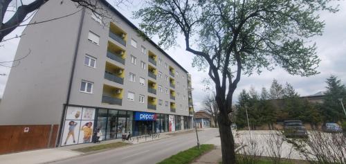 a building on the side of a street at Apartman Centar Bečej in Bečej