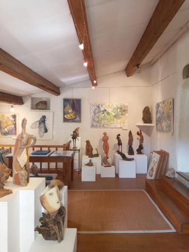 a room with artifacts on display in a museum at appartement chez l'artiste in Minerve