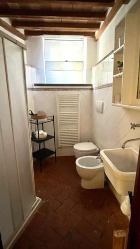 a small bathroom with a toilet and a sink at La cicala in Rosignano Marittimo