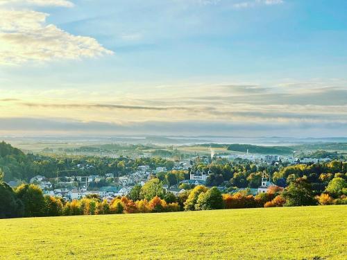 a view of a city from a hill at Pension Imlauf in Vrchlabí
