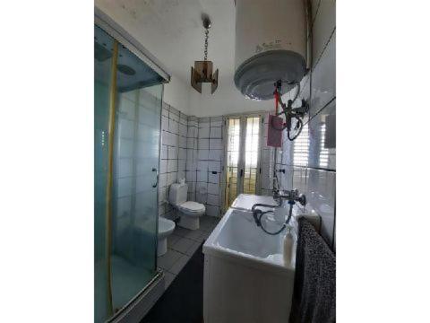 a bathroom with a shower and a sink and a toilet at Etnadia in Santa Maria di Licodia