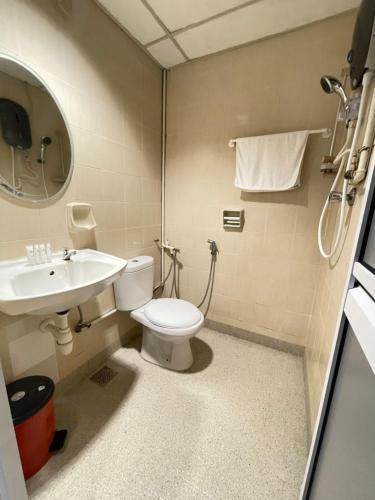 La salle de bains est pourvue de toilettes et d'un lavabo. dans l'établissement Barrack Street Hotel, à Taiping