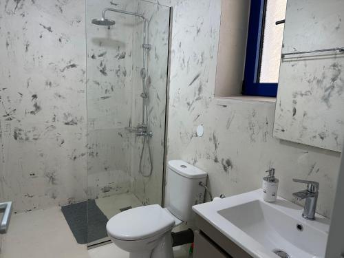 Maria Galini Home في أغيا غاليني: حمام مع دش ومرحاض ومغسلة