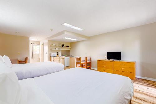 1 dormitorio con 2 camas y TV. en Baneberry Inn 6, en White Pine