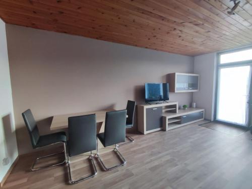 a room with a table and chairs and a television at Apartment Renata Irdning Pichlarn in Aigen im Ennstal