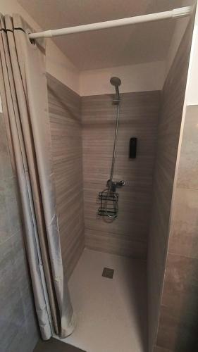 a shower in a bathroom with a shower curtain at Alojamiento Los naranjos con Piscina y Parking gratuito in Jaén