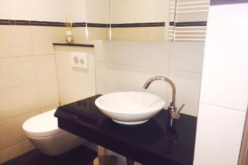 een badkamer met een wastafel en een toilet bij Haus Belvedere App 13 Stellpl 70 in Grömitz
