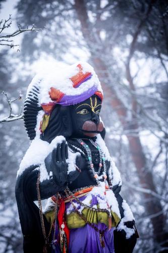 a statue of a gorilla covered in snow at Hindu Monastery - Shree Peetha Nilaya Ashram in Springen