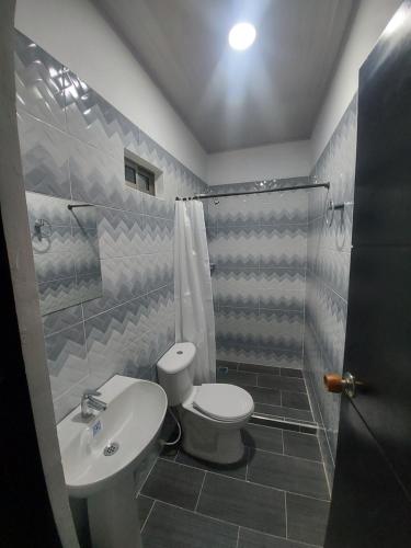 y baño con aseo y lavamanos. en HOTEL HAUSE San Antero Córdoba, en San Antero