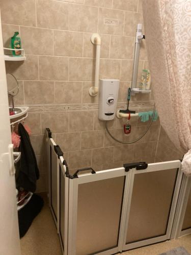 a bathroom with a shower stall in a room at Guest House Chelsea in Halewood