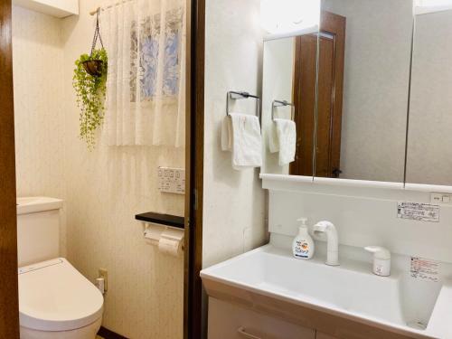 a bathroom with a toilet and a sink and a mirror at Ikebukuro Sta 8 mins Good Access Modern House TS0318 in Tokyo