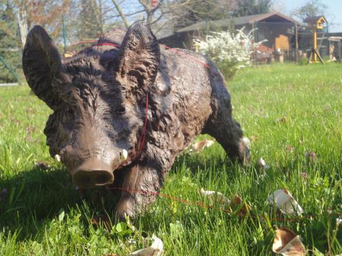 a statue of a cow in a field of grass at Cologne Country Lodge in Cologne