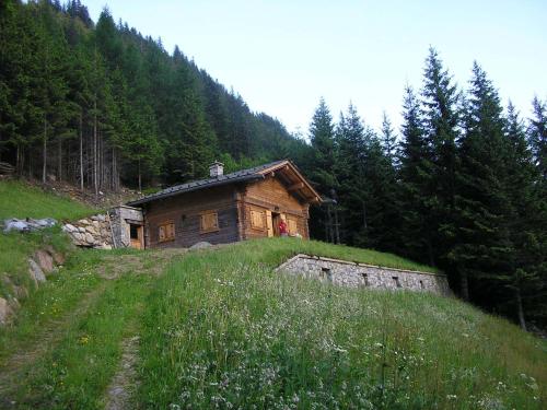 a wooden cabin on a hill in a field at Hotel Ristorante Franca in Tovo di Sant'Agata