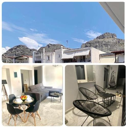 a collage of three pictures of a living room at M&F Meteora Apartments #2 in Kalabaka