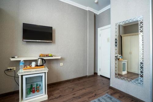 伊斯坦布尔瓦里德酒店的带电视和镜子的客厅