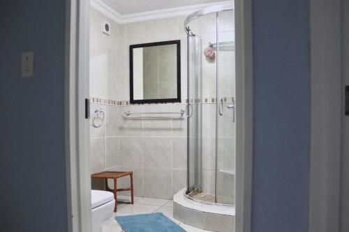 a bathroom with a shower and a toilet at Launa La Crete 78 in Margate