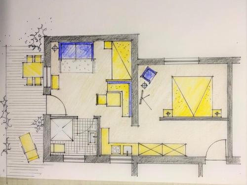 a drawing of the front of a house at Landhaus Almdorf in Sankt Johann in Tirol