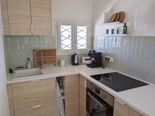 une cuisine avec un évier et un plan de travail dans l'établissement Appartement T4 proche plage et vieille ville, à Antibes