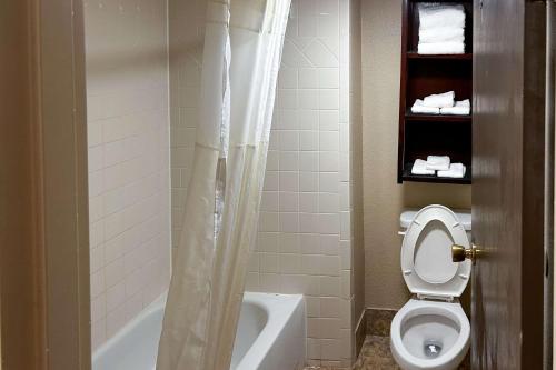 a bathroom with a toilet and a tub and a shower at Rodeway Inn in Abilene