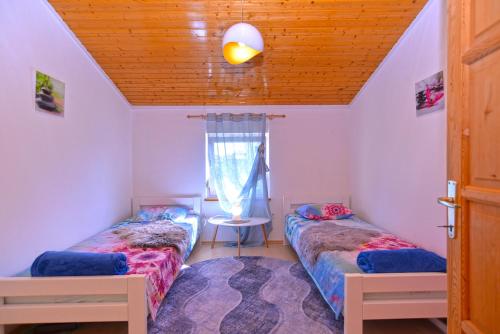 2 camas en una habitación con ventana en Apartment Sasa 1113, en Fažana