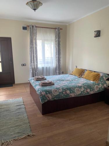 um quarto com uma cama e uma janela em Green House Inn em Călimăneşti