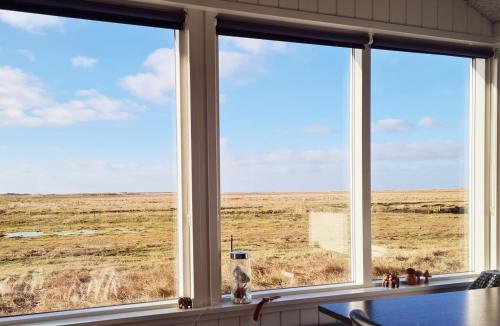a window with a view of a field at Knaldhytten in Blåvand